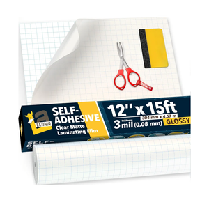 Self Adhesive Laminating Roll 12” x 15ft - 3 MIL Multipurpose Clear Laminate Vinyl Roll for Stickers, Pack of 2