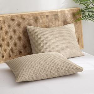 Soft Waffle Weave Pillow Shams King Size, No Insert, 2 Pack 20" x 36" Pillowcases,Breathable & Skin-Friendly Pillow Cases, Stylish Decorative Bed Pillow Cases Covers,Khaki