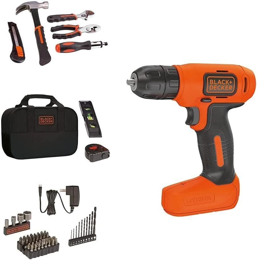 BLACK+DECKER 8V MAX 57-Piece Cordless Drill and Household Tool Kit for Home with Tool Storage Bag