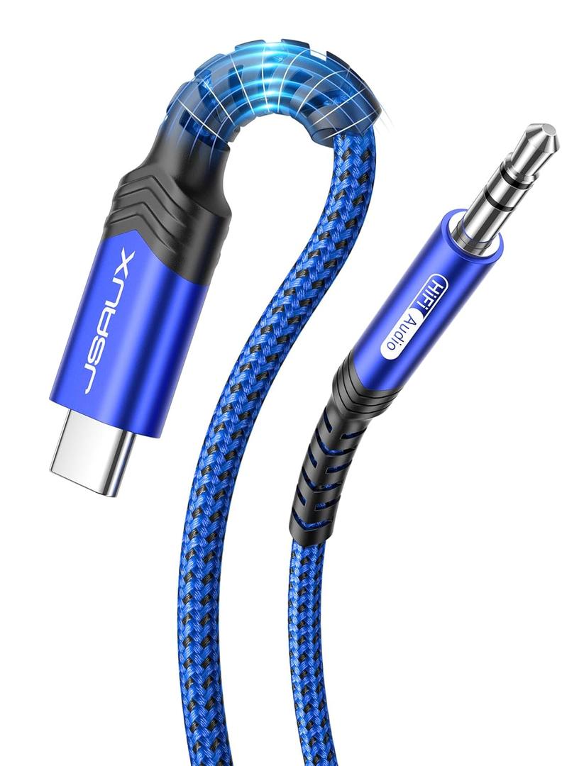 JSAUX USB C to 3.5mm Audio Aux Jack Cable[6.6ft], USB Type C to 3.5mm Headphone Stereo Cord Car Compatible with Phone 15 Pro Max/15 Pro/15 Plus, iPad Pro, Samsung Galaxy S23 S22 Ultra, Pixel-Blue