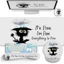 LIMKRIAN Desk Mat Set, Large Gaming Mouse Pad with Wrist Rest, Ergonomic Mouse Pad Keyboard Mat Wrist Support, Cup Coaster, Home Office Desk Accessories Decor Supplies, Funny Black Cat