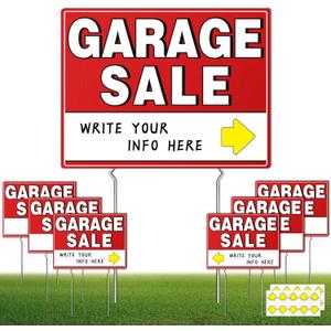 7 Pcs Garage Sale Sign With Metal Stakes, 17" x 13", Double-Sided With 20 Directional Arrow Stickers, Large Yard, Weather-Proof