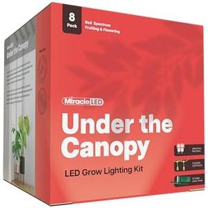 Miracle LED Under The Canopy Indoor Grow Light Kit - Double Plant Yield - Ultra Grow Red Spectrum 150W Replacement Grow Bulbs & 2-Socket Corded Fixture with SproutMatic Timer (8-Pack)