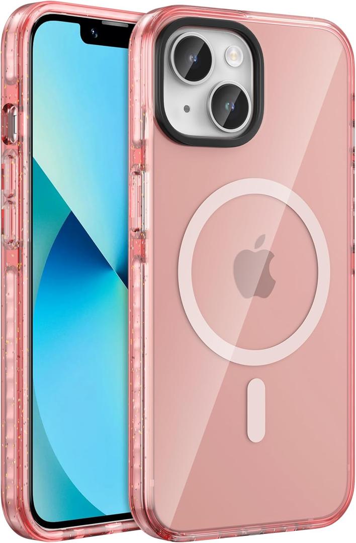 FABSPARK Magnetic for iPhone 13 Pro Max Phone Case,Compatible with MagSafe,Neon Clear Fluorescent Drop Protection Case for iPhone 13 Pro Max 6.7 Inch,Pink