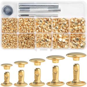 YORANYO 340 Sets Leather Rivets Kit Mixed Sizes Rivets for Leather Double Cap Rivets Studs for Clothing Fabric with Leather Crafting Rivet Tool for Repair Decorate Clothes Shoes Bags Belts (Gold)