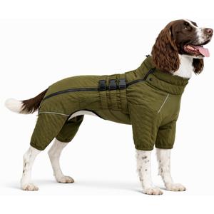 Warm Dog Coat Double Layers Dog Vest, 4 Legs Covered Windproof Waterproof Reflective Warm Dog Vest Outdoor Skating Dog Costume for Dogs Olive XL (XL (back 16.5"))