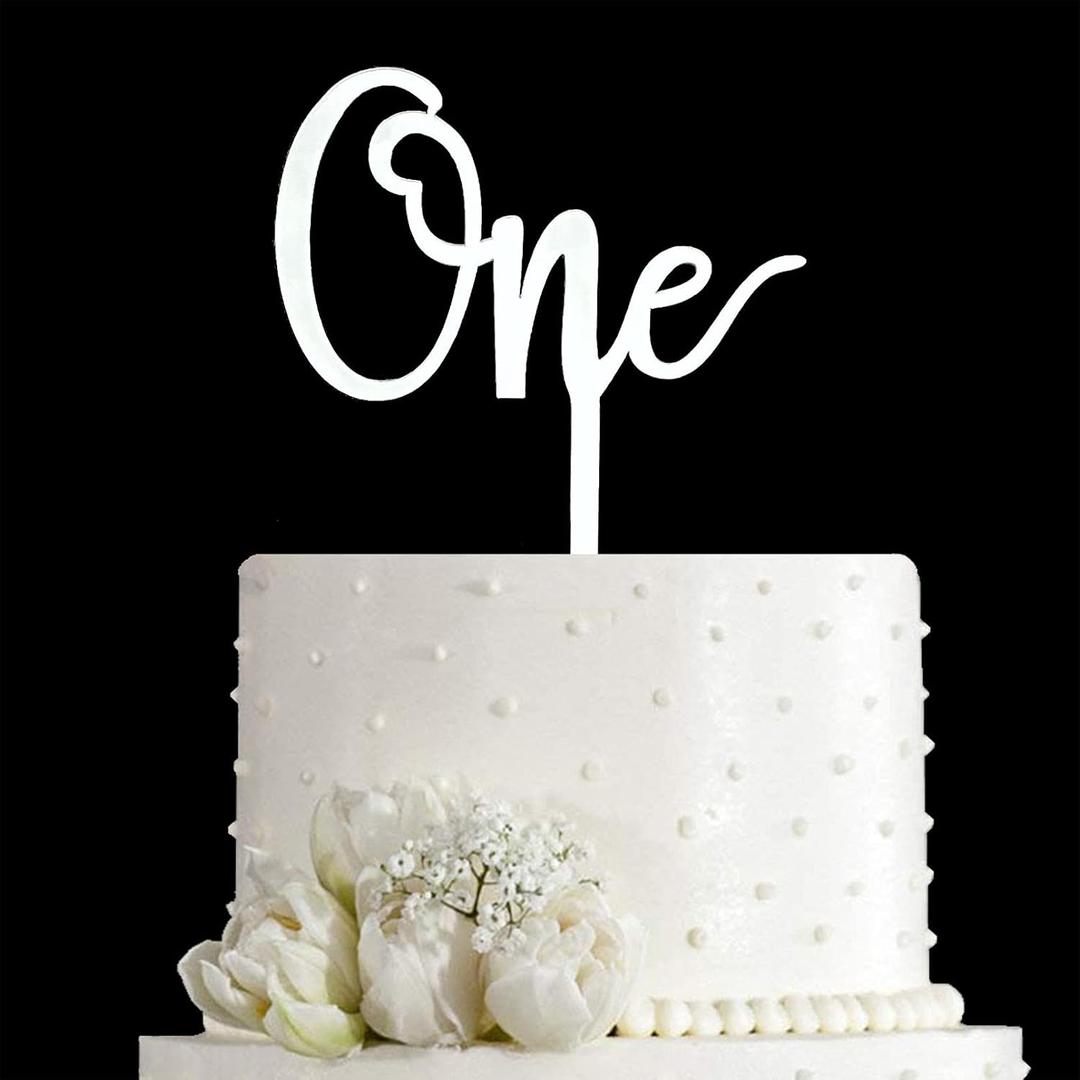 Mirror Silver Number One Cake Topper Decoration, 1st Birthday Cake Topper, One Year Birthday Party Decor for Baby, Couples and Marriage First Anniversary