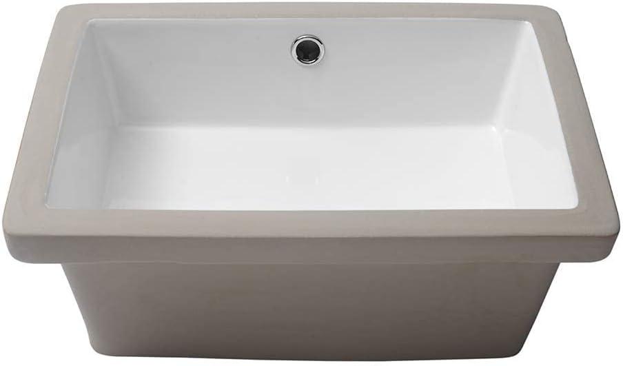 Lordear 17x12 Inch Undermount Bathroom Sink Vanity Small Sinks Rectangle Pure White Porcelain Ceramic Bath Lavatory Vanity Sink Basin with Overflow