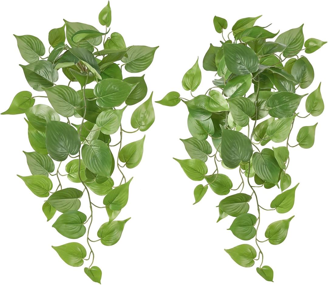 Mkono Fake Hanging Plants, 2pcs Artificial Plants for Home Decor Indoor Fake Vines Greenery for Bedroom Wall Living Room Bathroom Kitchen Office Christmas Decor, Pothos(No Flowerpot)