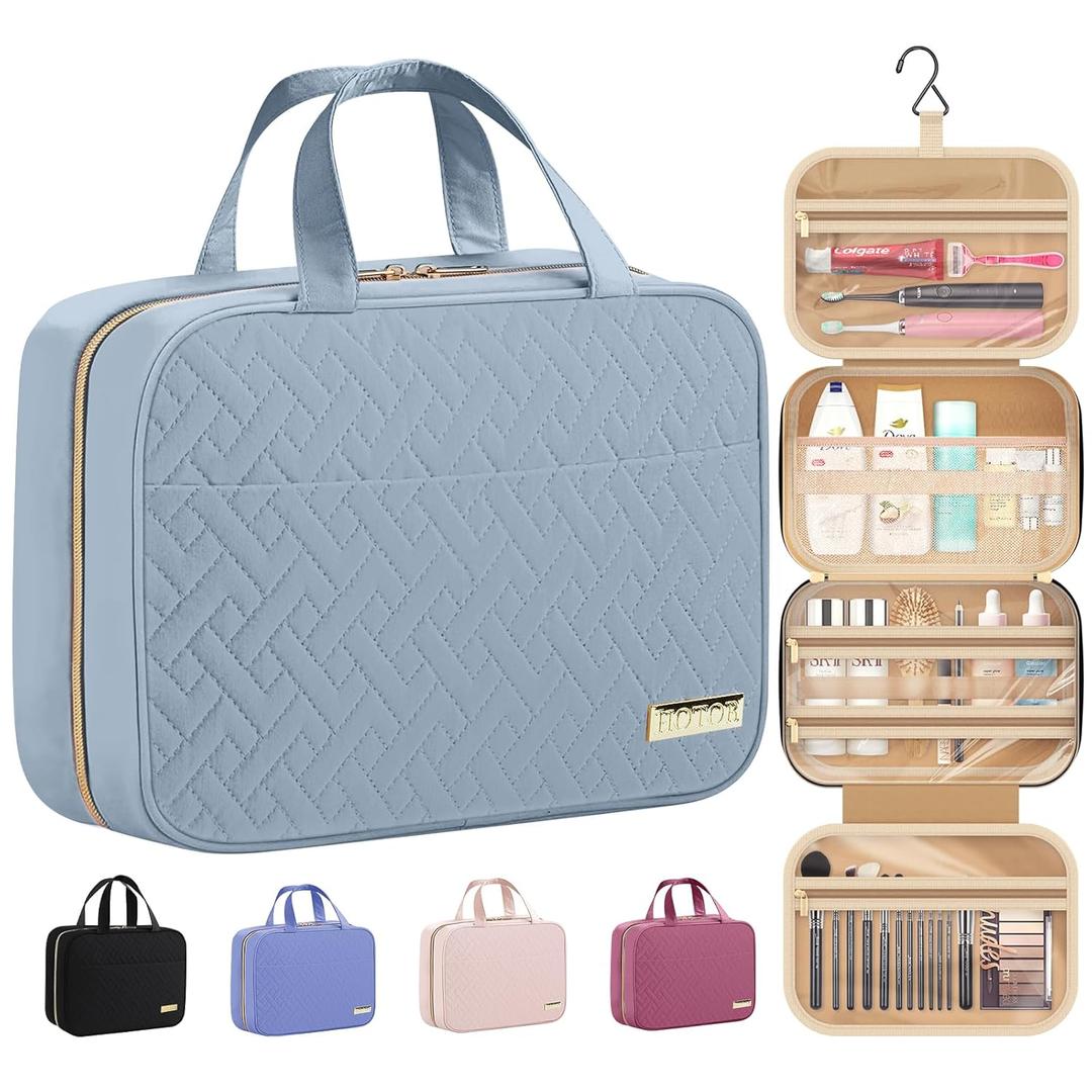 HOTOR Travel Toiletry Bag - Toiletry Bag w/Hanging Hook - Spacious Toiletry Bag for Women & Men, Makeup Bag/Big Comparment, Waterproof for Travel Accessories, Travel Essentials, Medium, Light Blue (Medium, Light Blue)