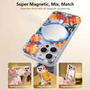 AIGOMARA Magnetic for iPhone 15 Pro Case [Compatible with MagSafe] Clear Floral Flower Pattern Design, Slim Anti-Yellowing Shockproof Phone Cover for Women Girls, Orange