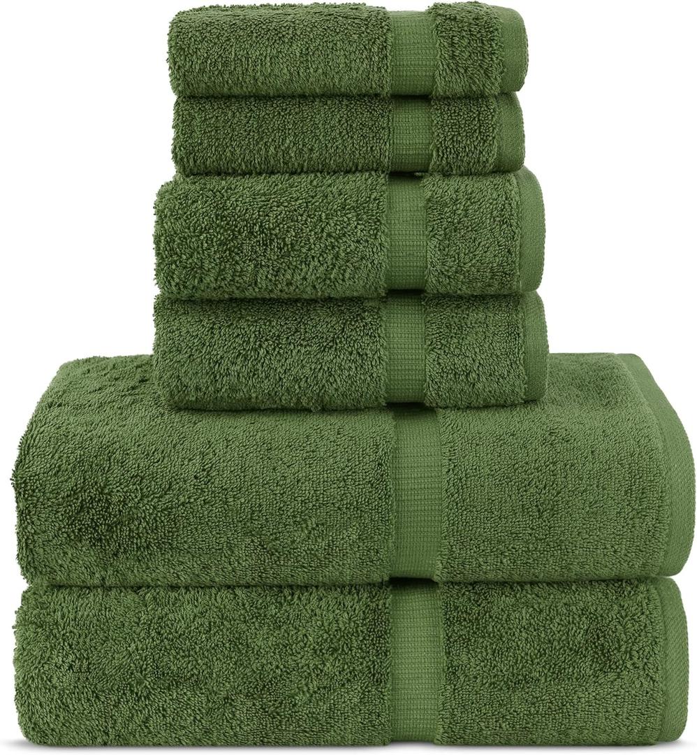 Chakir Turkish Linens Luxury Spa and Hotel Quality Premium Turkish Cotton 6-Piece Towel Set (2 x Bath Towels, 2 x Hand Towels, 2 x Washcloths) (Moss)