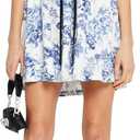 3 x Women's Floral Bow V Neck Babydoll Mini Dress Flower Print Puffy Sleeve Boho Short Casual Loose Flowy Dresses (Blue, S)