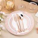 Bestluck 700PCS Rose Gold Plastic Dinnerware Set for 100 Guests, Disposable Plates for Party, Wedding, Includes 100 Rose Dinner Plates, 100 Dessert Plates, 100 Sets of Silverware, 100 Cups, 100 Napkins