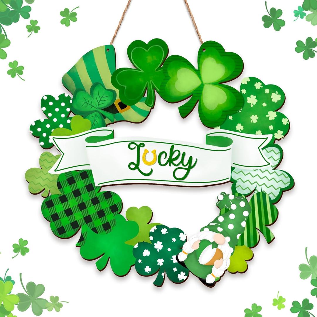 2 x St. Patrick's Day Shamrock Door Sign, 11.5" Shamrocks Welcome Sign For Front Door Spring Rustic For Happy St. Patrick's Day Party Front Door Wall Home Decorations with Rope Outdoor Indoor Decor