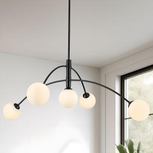 Modern Chandelier 5 Light Black Glass Globe Chandelier Mid Century Sputnik Ceiling Light Fixtures for Dining Room Kitchen Island Bedroom Living Room 41.3IN Diameter