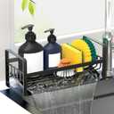 Sponge Holder for Kitchen Sink,Stainless Steel Kitchen Sink Organizer with Auto Draining Tray,Countertop Sink Caddy for Sponge Holder Soap Brush Dispenser,Black-Large (Large(Self-Drainage))