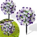 23" Artificial Boxwood Topiary Ball Trees with Petunias Flowers, Set of 2 Faux Outdoor Plants with Ground Spike for Outdoors, UV Resistant Fake Flowers for Outdoor Garden Yard Front Porch Patio Decor (Mixed Colors)