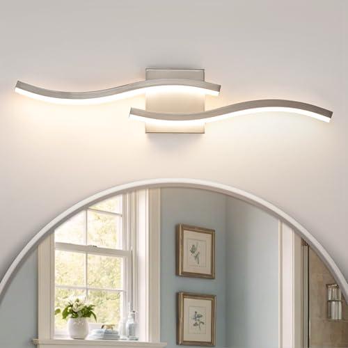 Sovinzert Brushed Nickel Curved Bathroom Vanity Light Fixture Over Mirror, 23.62 inch Modern LED Wall Lamp 5CCT Dimmable Bathroom Light Fixture Vanity Lighting Wall Sconces