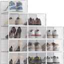 12 Pack Large Shoe Storage Box Organizer for Closet, Versatile Clear Plastic Stackable Sneaker Shoe Rack Containers Bins Holders, Portable Closet Organizers and Storage, White