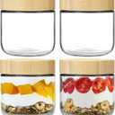 NETANY 4-pack 10oz Glass jars with Airtight Lids, Overnight Oats Containers with Bamboo Lids, Wide mouth Mason Salad jars, Glass Food Storage Containers for Snacks Yogurt Spice Sugar