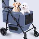 Dog Stroller for Large & Medium Dogs, Pet Stroller for 2 Small Dogs, Extra Large Heavy Duty, Foldable Design, Adjustable Handle, with Pocket, Up to 132 lbs(Navy Blue)