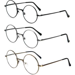3 Pack Round Frame Reading Glasses Blue Light Blocking Reader Metal Full Frame Retro Glasses