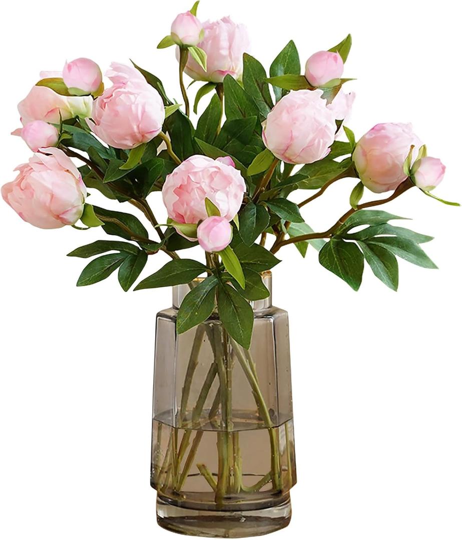 IPOPU Pink Peonies Artificial Flowers 8PCS Fake Peonies Silk Flowers with Stems for Wedding Decoration Bride Bouquet Faux Flowers Pink Crafts Floral Arrangement (Vase Not Included)