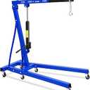2 Ton Hydraulic Engine Hoist, 4400 LB Foldable Mobile Cherry Picker with 6 Casters & Adjustable Telescopic Booms, Heavy Duty Engine Crane for Garage, Warehouse, Auto Repair, Blue