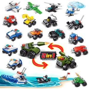 20 Pack 2-In-1 Building Block Toys Party Favors for Kids 8-12 Fire Truck, Police Car, Airplane & More for Stocking Stuffers, Classroom Prizes, Goodie Bag Stuffers, Treasure Box