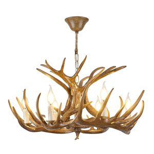 Antler Chandelier Lighting 6-Light,Brown Rustic Rural Style Antler Chandelier Light Fixtures, Resin Faux Deer Farmhouse Light for Dining Room Kitchen Island Entryway (6 Lights +3arms)