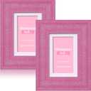 4x6 Glitter Picture Frame with Mat for 3x5, HD Real Glass Pastel Sparkle Photo Frames, Colorful Cute Fun or Unique 4 by 6 Artwork Framel for Tabletop or Wall Display Pink 2 Pack