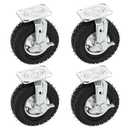 10 Inch Pneumatic Caster Wheels with Brake, 1200 lbs Capacity，Set of 4 Swivel Wheels for carts Heavy Duty， Rubber Wheels for Workbench, Trolley and Wagon，mounting Hardware Included