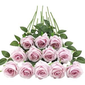 Tifuly Light Purple Roses Artificial Flower - 12 Pcs Long Stem Silk Roses, Realistic Fake Roses with Stems for Bridal Bouquets, Home and Office DIY Decor