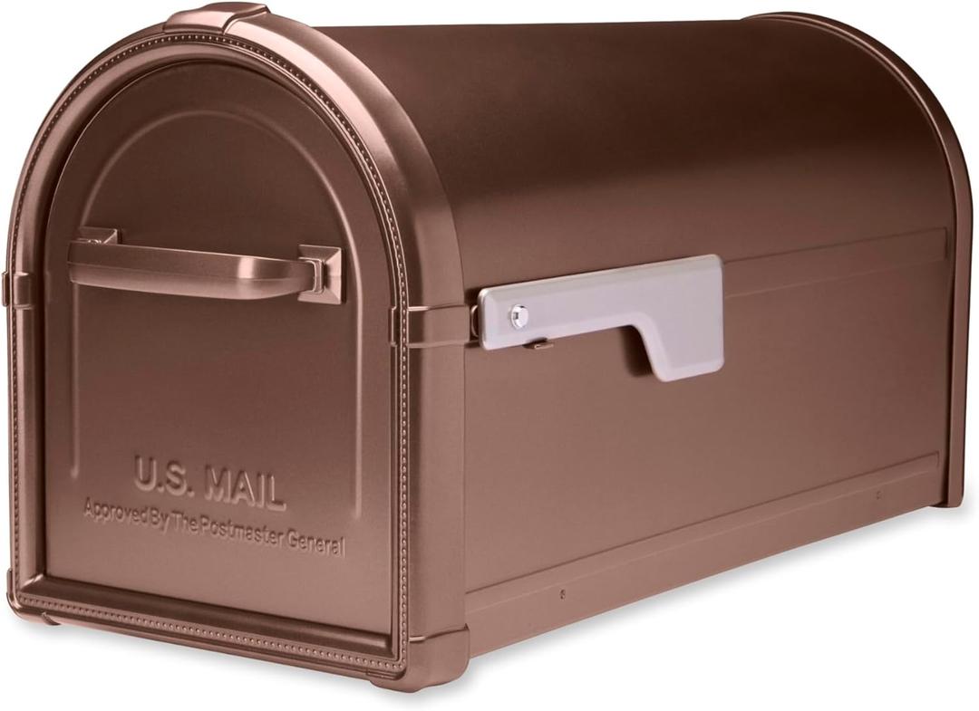 Architectural Mailboxes Hillsborough Heavy duty Decorative Steel Metal Post Mounted Mail Box for outside, Copper, Large Curbside Mailbox with Magnetic Latch