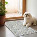 Vintage Leaf Botanical Door Mat, Boho Abstract Doormat for Indoor Outdoor Entrance Porch, Mid Century Modern Welcome Mats for Front Door, Boho Leafy Bathmat Rug for Bathroom, 17x30 Inches (Grey)