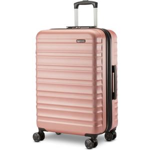 Amazon Basics 26" Hardside Medium Checked Luggage, Expandable Hardshell Suitcase with Telescoping Handle, Scratch-Resistant Surface, Four Multi-directional Wheels, Rose Gold
