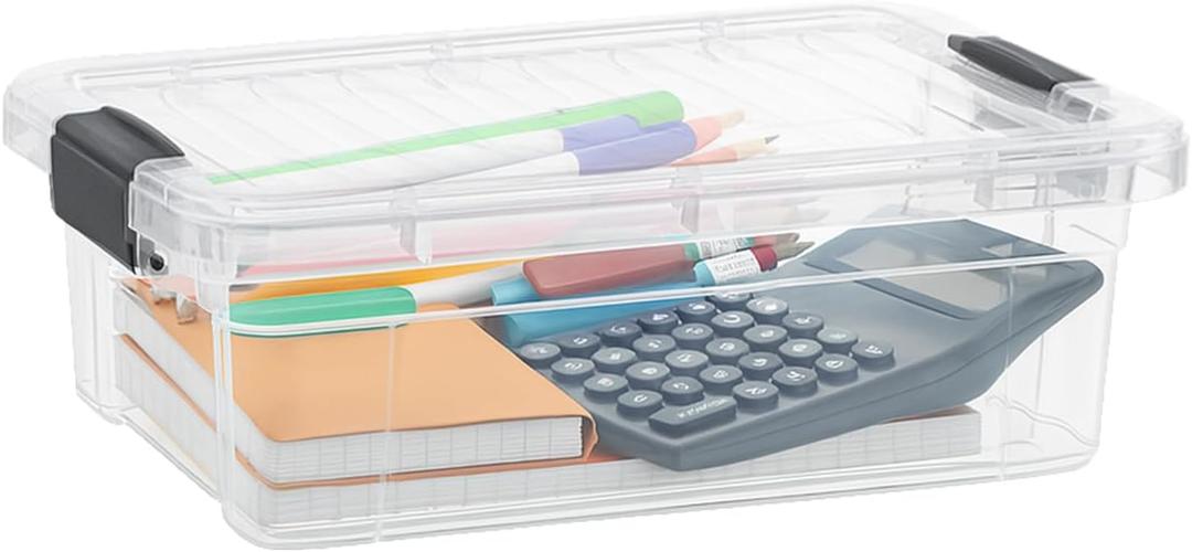 Superio Clear Storage Box with Lid, 2.3 Quart Plastic Container Bins for Organizing, Stackable Crates, BPA Free, Non Toxic, Odor Free, Organizers for Home, Office, School, and Dorm