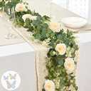 Yastouay 2 Pcs 13.4 Ft Flower Garland with Butterfly, Artificial Eucalyptus Garland with Champagne Flowers Fake Rose Camellia Vine for Table Centerpiece Wedding Baby Shower Room Backdrop Decor