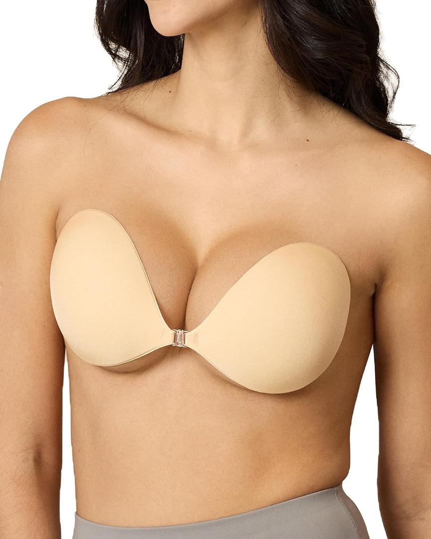 Niidor Adhesive Bra Invisible Silicone Reusable Sticky Bra Strapless Backless Adhesive Bra for Women Wedding Dress Nude, Size D1/2