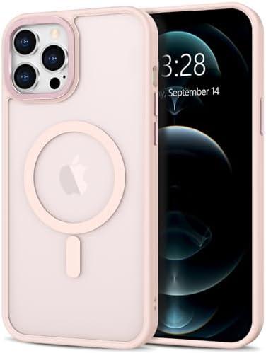 Anuck Case for iPhone 12 Pro Max Case Magnetic Phone Case Compatible with MagSafe, Soft TPU Bumper Hard Translucent Matte Back Slim Fit Shockproof Protective Cover for Men Women Girls - Pink