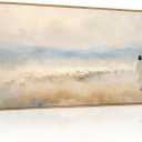 HOURIA Christian Jesus The Good Shepherd Framed Canvas Wall Art Set, Religious Jesus Leaves the 99 Sheep Wall Decor, Watercolor Neutral Landscape Artwork for Living Room,Prayer Room,Church- 20"x40"x1