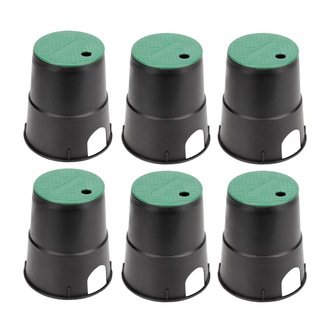Pack of 6 Electrical Splice Box, 6'' Diameter Underground Electrical Junction Box, Sprinkler Valve Boxes for Garden Farm, Inground Electrical Box for Outdoor Electrical Wiring Splices, Black