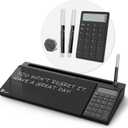 TOWON Desktop Glass Whiteboard with Basic Calculator, 12 Digit LCD Display, Desk Organizers with Accessories for Office, Home, School Supplies, Storage with Dry Erase Board Surface, Black, 17'' x 6''