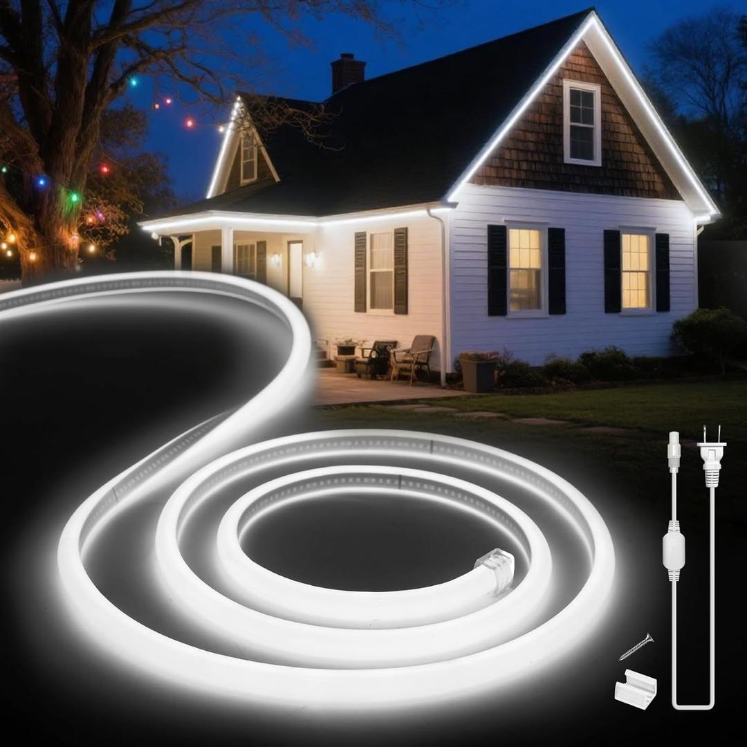 LED Neon Lights Daylight White 6000K,16.4ft 110-120V LED Strip Lights, Flexible Outdoor Waterproof Neon Rope Lights for Bedroom, Cabinet, Kitchen, Living Room, Mirror, Halloween Decor