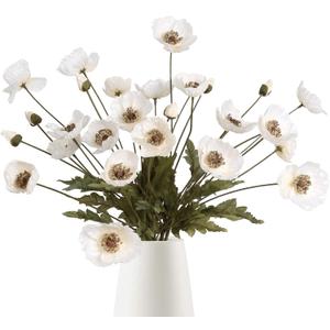 IPOPU White Artificial Poppy Flowers 6pcs Poppies White Artificial Flowers with Stems Silk Flower Arrangements for Wedding Centerpieces for Home Table Bridal Shower Party Decorations (White)