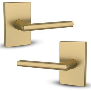 Mega Handles Glamor Dummy Lever, Door Handle Set for Closet or French Doors, Single Side Door Levers, Non-Turning, Fits All Standard Door Sizes, Screws Included - Satin Brass (2 Pack)