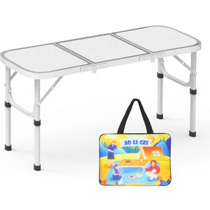 AO LI GEI Folding Camping Table Small with Storage Bag,Adjustable Height Portable Picnic Table,Upgraded Thickening Lightweight Outdoor Table Aluminum Legs (Sliver:15.7"x35.4", 2 Height:9.8"/19.7")