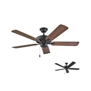 Hinkley Metro 52" Indoor Dual Mount Ceiling Fan with No Light - Traditional Style, Reversible Wooden Fan Blades - Matte Black & Walnut - Remote Sold Separately