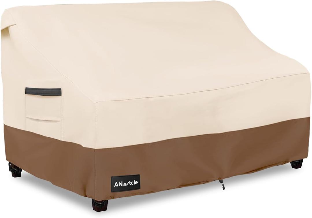 ANartcle 3-Seater Patio Sofa Cover,85W x 37D x 35H Inches Outdoor Couch Cover,100% Waterproof Heavy Duty Patio Sofa Covers,Patio Furniture Covers,Beige&Brown